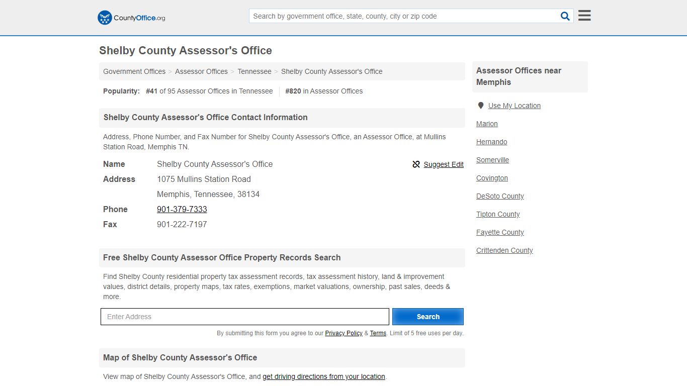 Shelby County Assessor's Office - Memphis, TN (Address ... - County Office